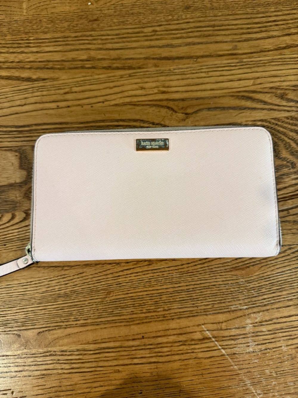 kate spade Pale Pink Zip-Around Wallet with Gold Plaque